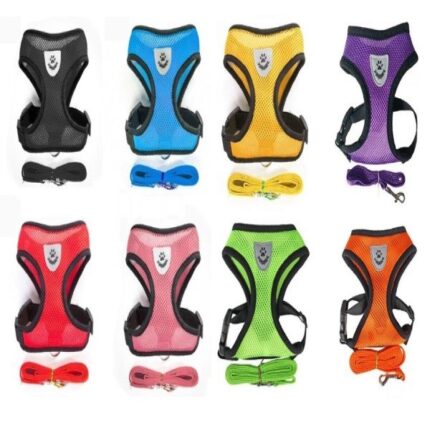 (랜덤 발송)강아지 메쉬 하네스 리드줄 세트/산책용 통기성 가벼움 편안함 안전 통풍